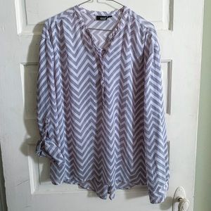 Chevron v-neck sheer blouse w/ adjustable sleeves